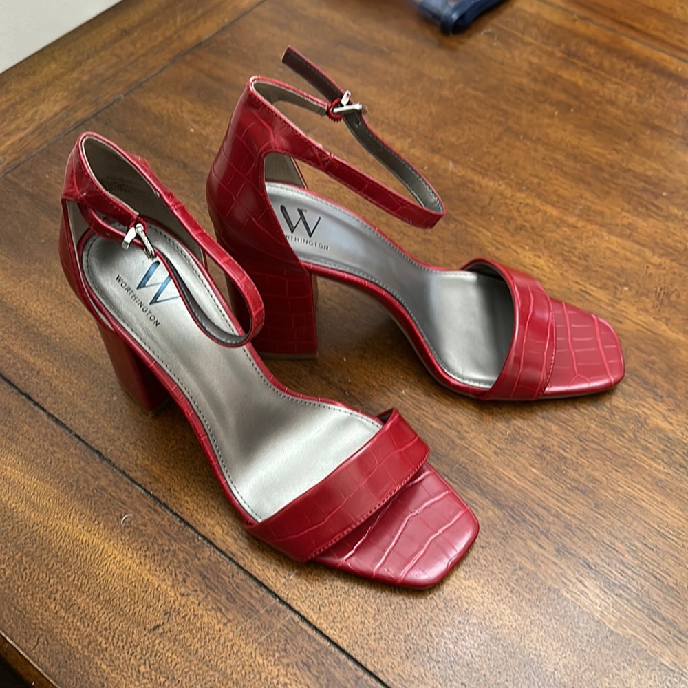 Worthington Red Croc-Embossed Block Heel Sandals